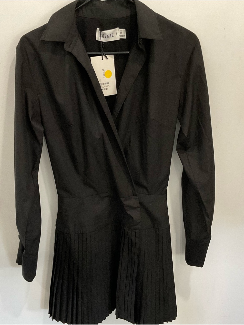 Soveré Black Long-Sleeve Pleated Shirt Dress sz Sm